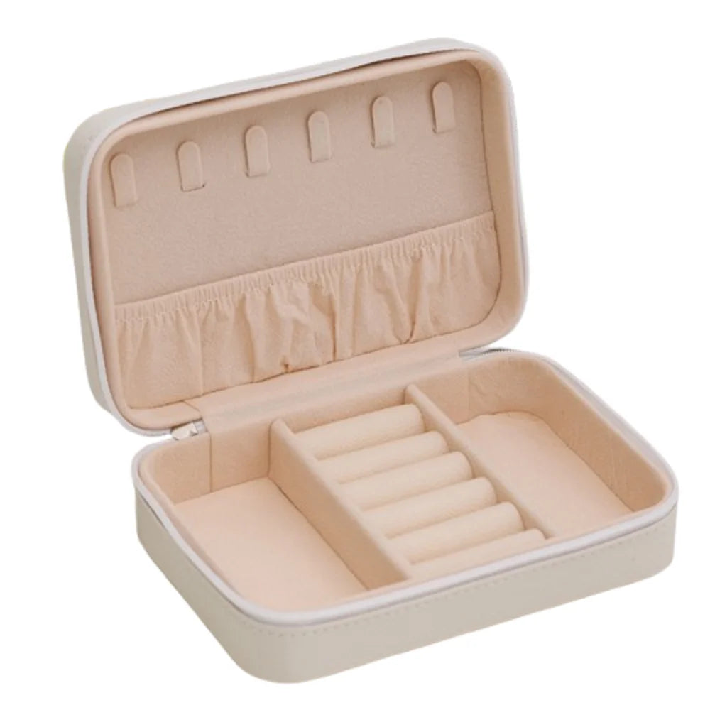 boîte bijoux velours moderne compartiments portable fermeture glissière noir vert beige