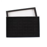 boîte bijoux noire tissu velours géométrique classique rangement 36 compartiments couvercle transparent organisateur