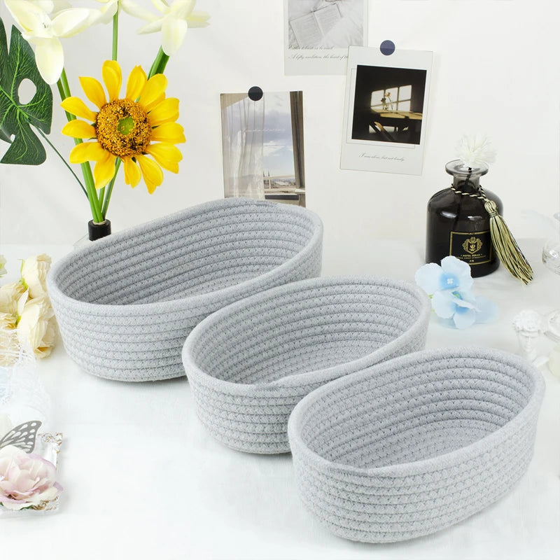 panier rangement tissu coton tressé moderne réutilisable pliable multicolore beige gris rose jaune