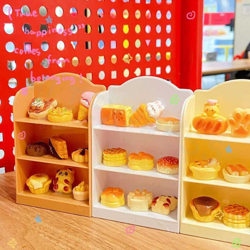 étagère miniature blanche rose beige pâtisseries motifs modernes plastique rangement maison poupée