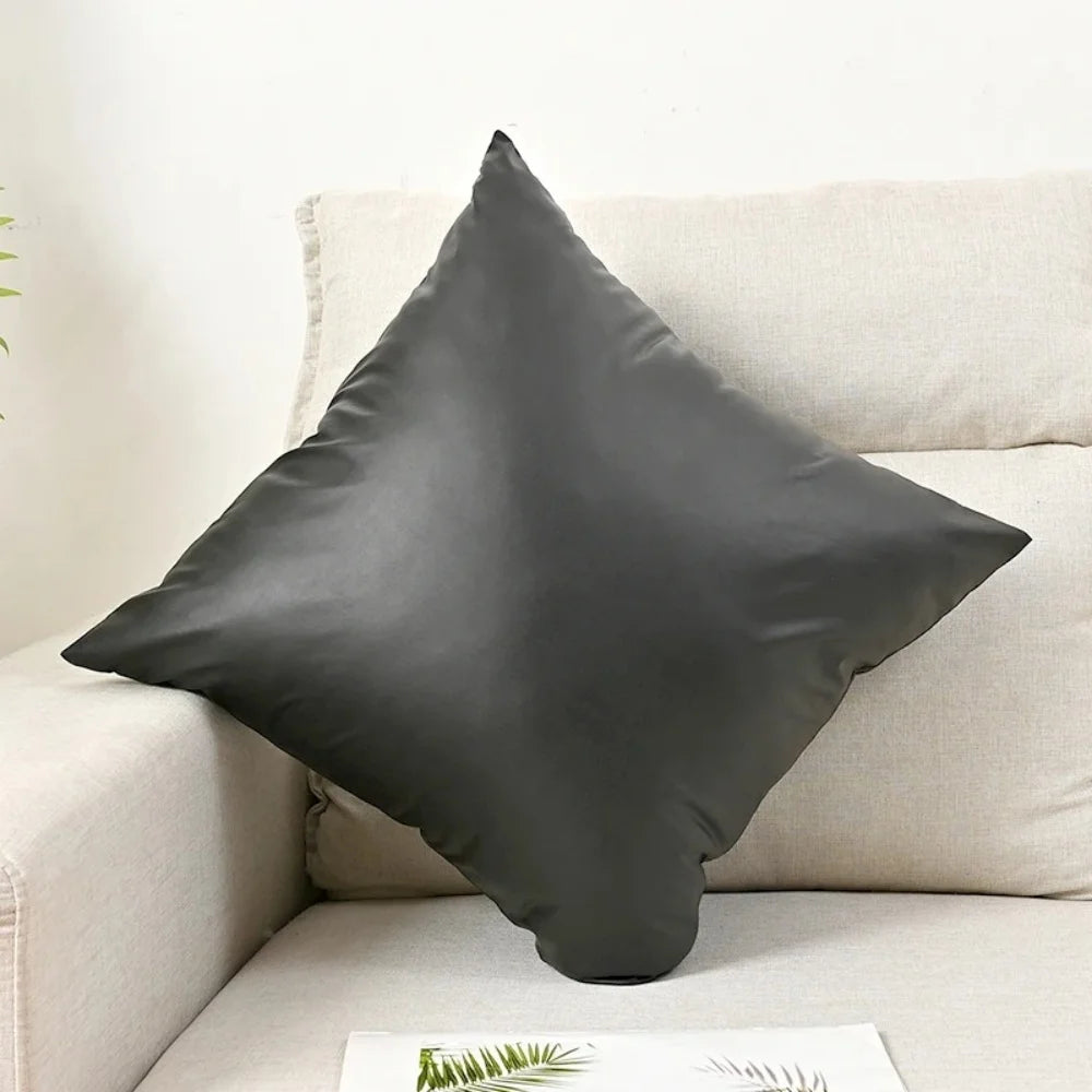 taies d'oreiller modernes cuir pu marron uni brillant 30x50cm 45x45cm 50x50cm opaques chambre salon