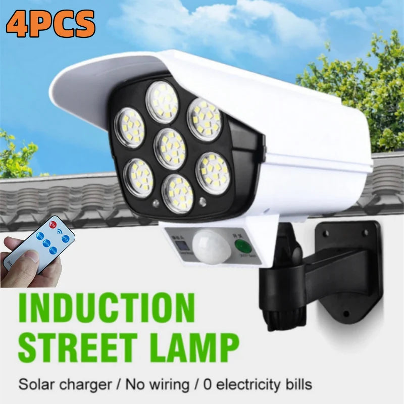 projecteur solaire motion sensor fausse caméra sécurité lampe rue moderne télécommande led blanc ip65