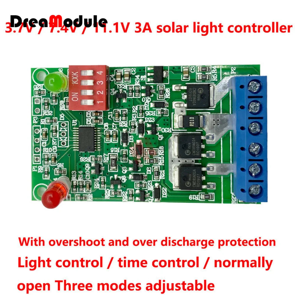 contrôleur solaire batterie lithium circuit imprimé lampe extérieure jardin camping vert électronique led boutons