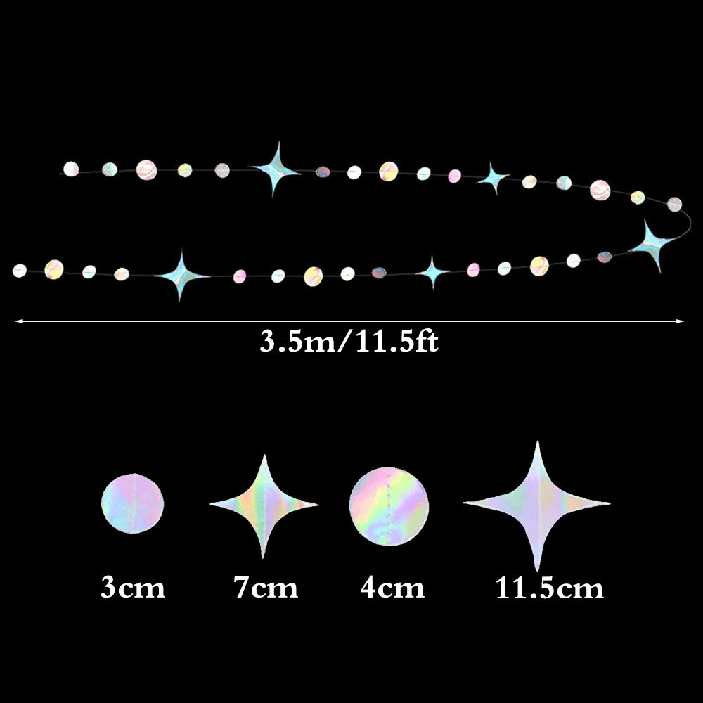 guirlande décorative festif étoiles lunes cercles iridescent mariage anniversaire eid mubarak holographique brillant