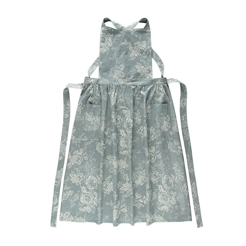 tablier floral vintage vert clair poche épaulettes croisées romantique impriméversible