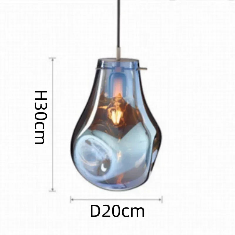 Suspension lumineuse moderne verre transparent doré bleu ampoules filament minimaliste