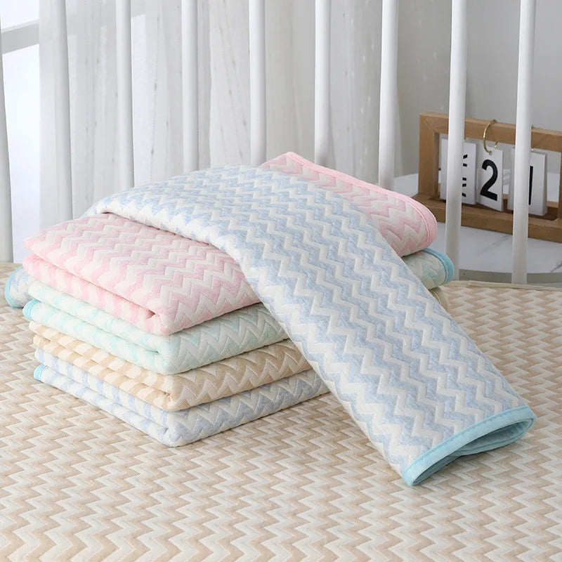 tapis bébé rose bleu zigzag blanc anti urine réutilisable coton moderne doux chambre bébé