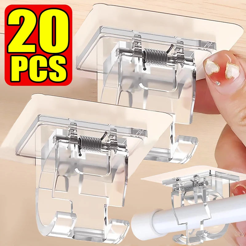 clips fixations tiges adhésifs transparents modernes sans perçage multiples usage cuisine salle bains