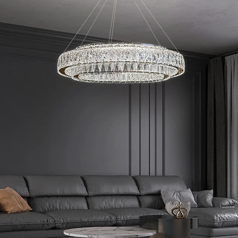 suspension lumineuse moderne dorée cristal transparent chaînes inclusées 4000k 6000k télécommande