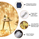 parasol moderne beige 104 led solaire modes ip67 étanche patio jardin lumière clips câble