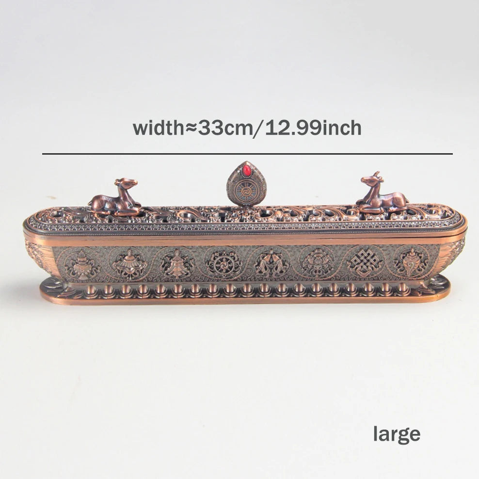 boîte encens métal bronze ornements floraux salon décoration artisanale intérieure doré motifs animaux traditionnels