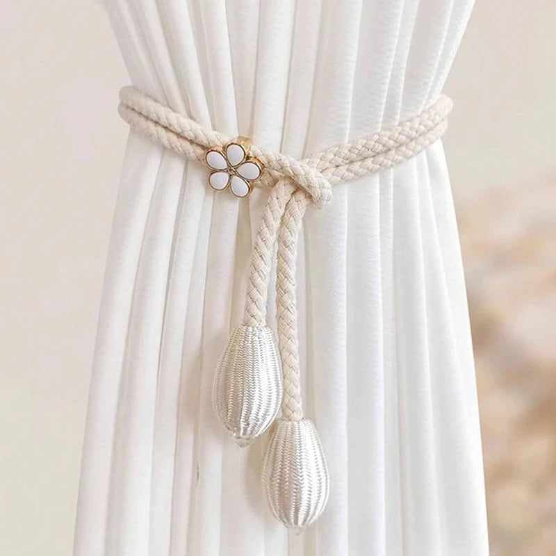 ruban rideaux blanc tissé noeuds décoratifs classique élégant anneau métallique decoration maison