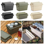 boîtes rangement camping réutilisables plastique noir vert beige poignées couvercles pratiques robustes