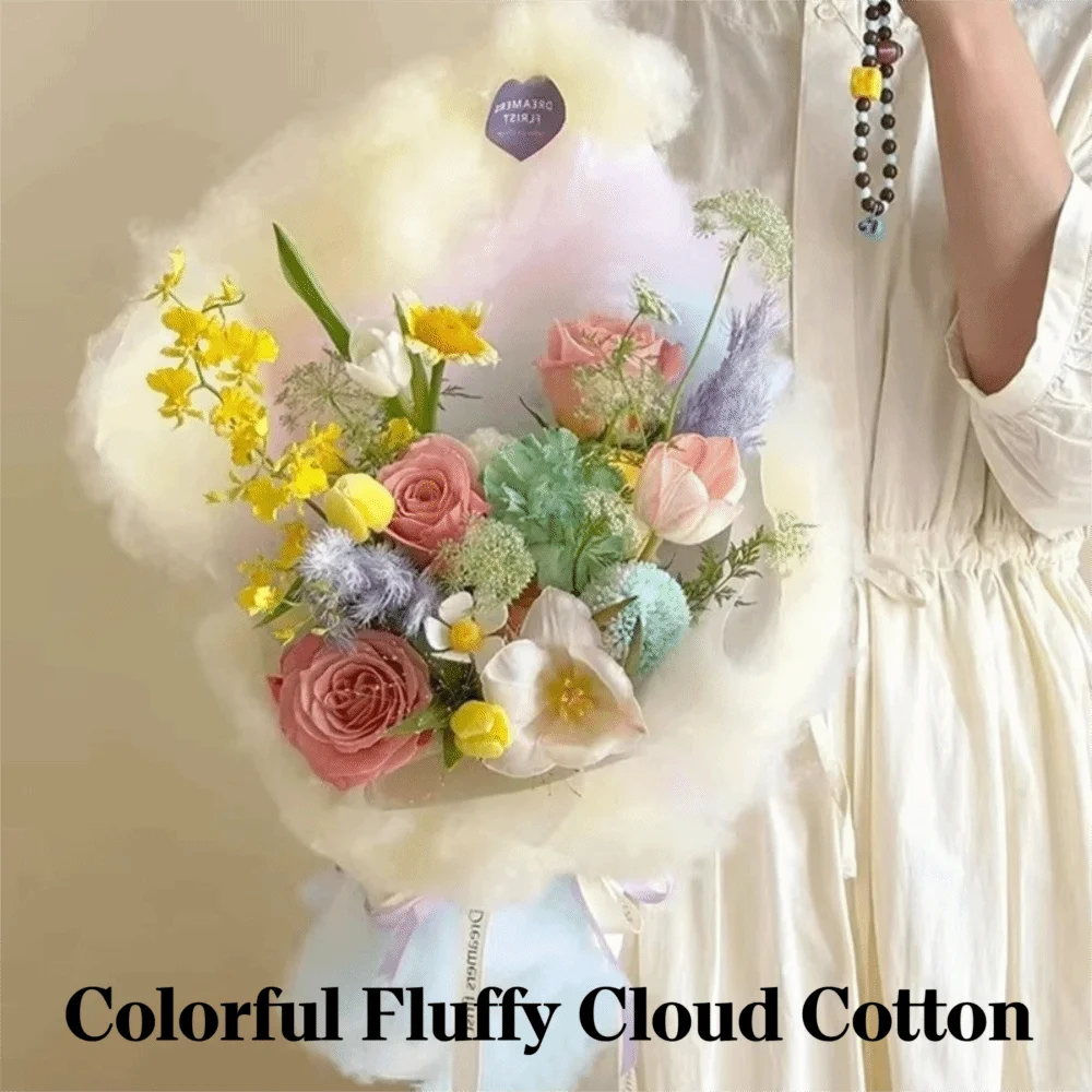 feuilles coton nuageux pelucheuses décoration festive blanches roses jaunes bleues douces 20x80cm