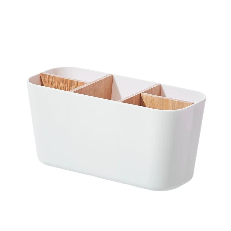organisateur vanity bois blanc noir rangement brosses électriques tubes dentifrice minimaliste moderne
