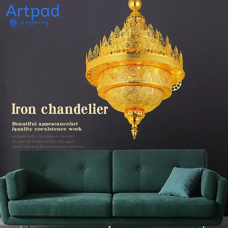 lustre or ajouré arabo thaïlandais ampoules led semi transparent 50cm