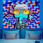 tapisserie pop art rayures ondulées motif floral bleu rouge jaune noir rectangle lavable machine