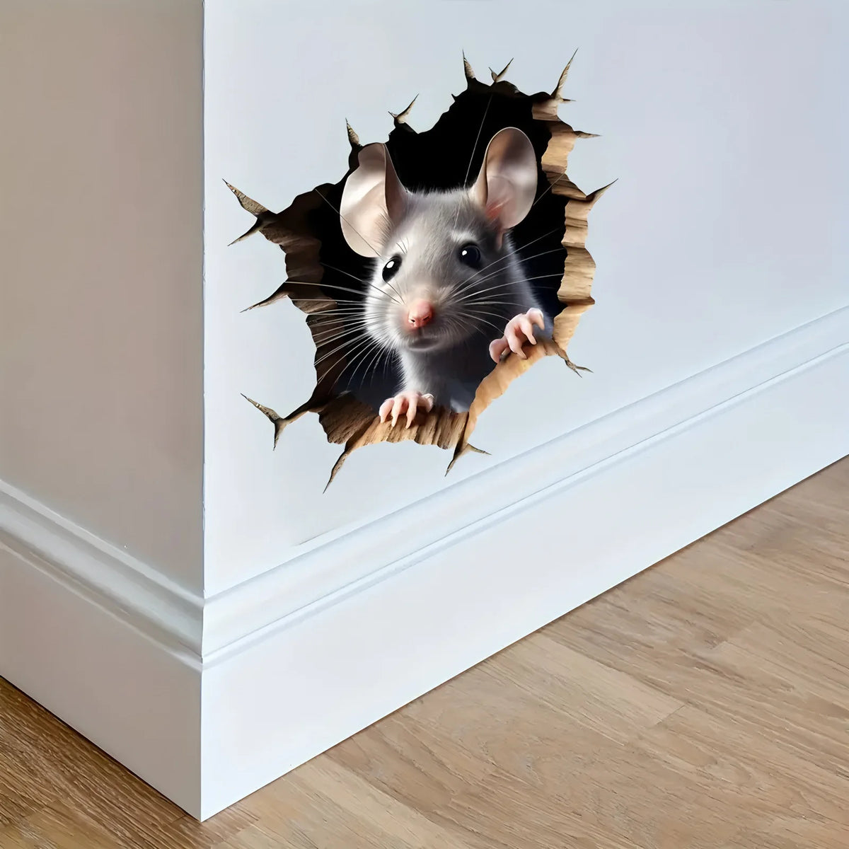 autocollant mural rat texture bois gris noir réaliste 3D adhésif décoration chambre salon entrée