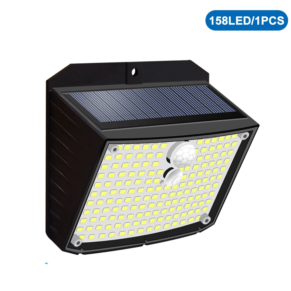 lampe murale solaire 468 led noir ip65 moderne détecteur mouvement autonomie 8mètres
