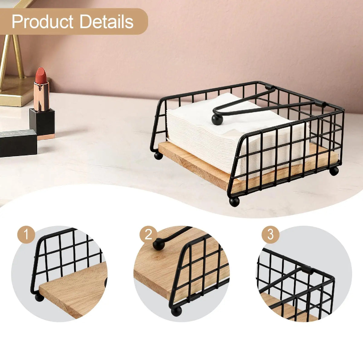 porte serviettes moderne noir doré base bois clair rangement table serviettes papier couverts moderne
