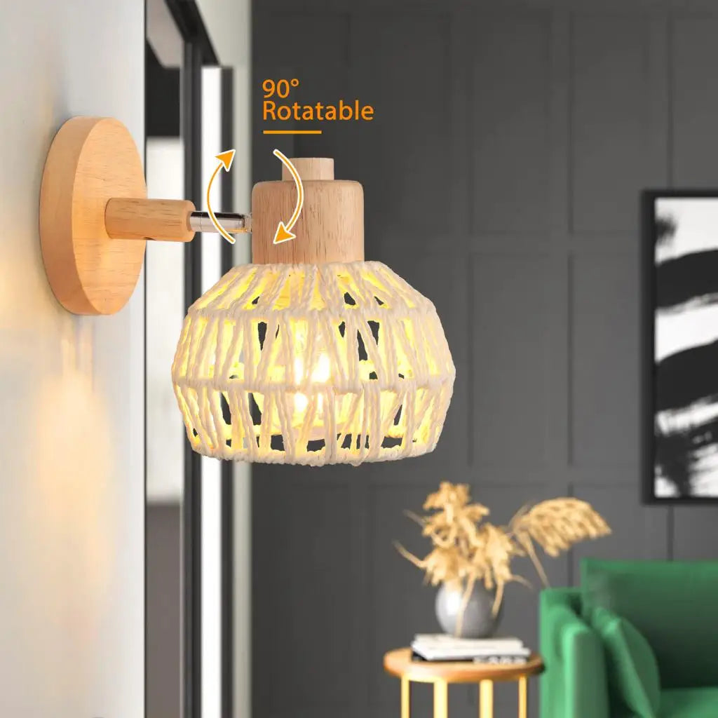 lampe murale tissu tressé bois naturel éclairage moderne rustique entrée chambre coucher