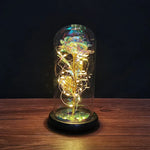 veilleuse led rose artificielle cloche verre éclairage couleur variée base noire