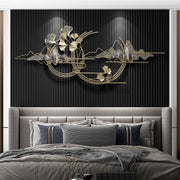 décoration murale métal or stylisée feuilles montagnes moderne chambre salon