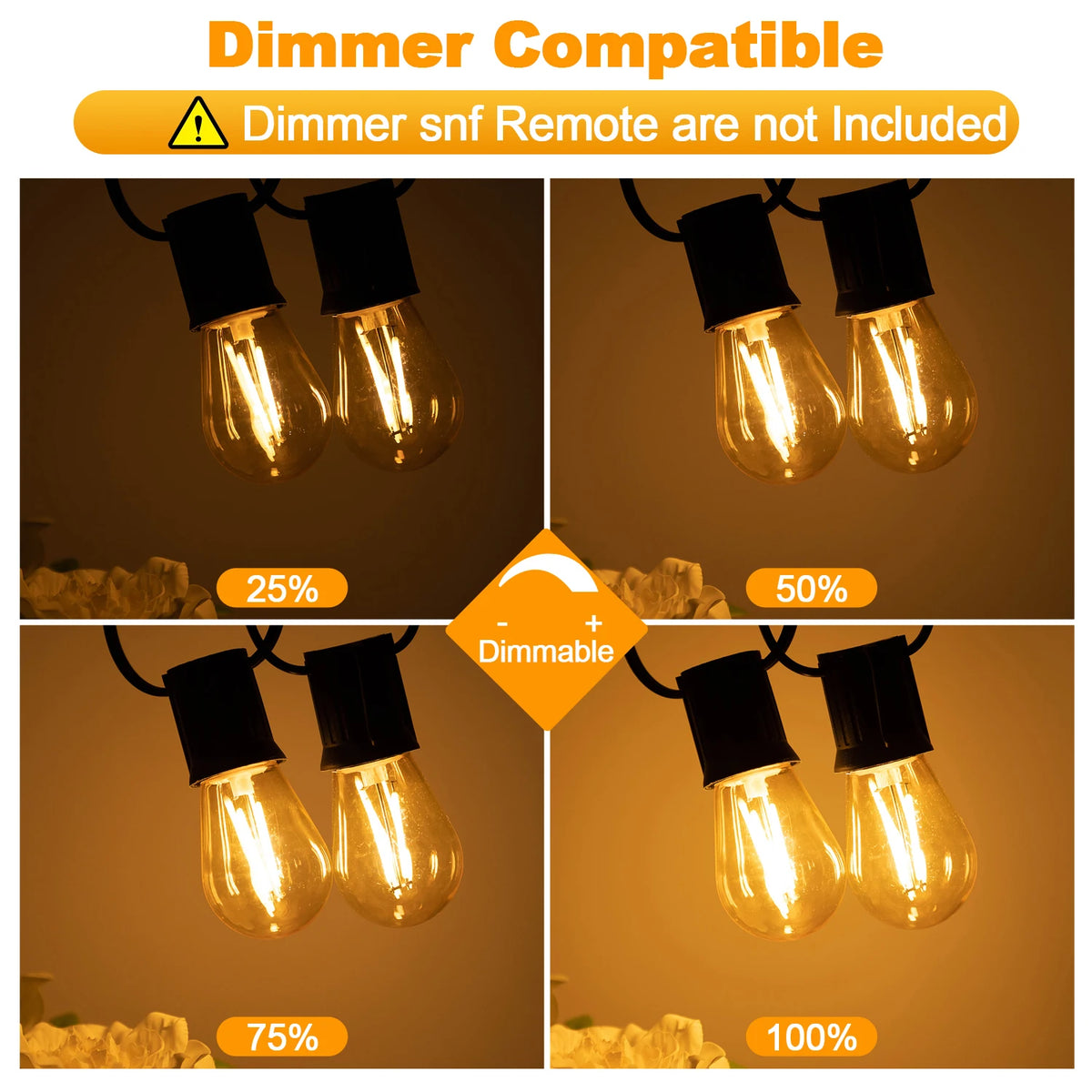guirlande lumineuse led dorée 15 ampoules 15m clips noirs moderne vintage imperméable 220v