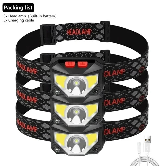 lampe frontale led rechargeable étanche camping chasse pêche travail noir rouge contrôle usb