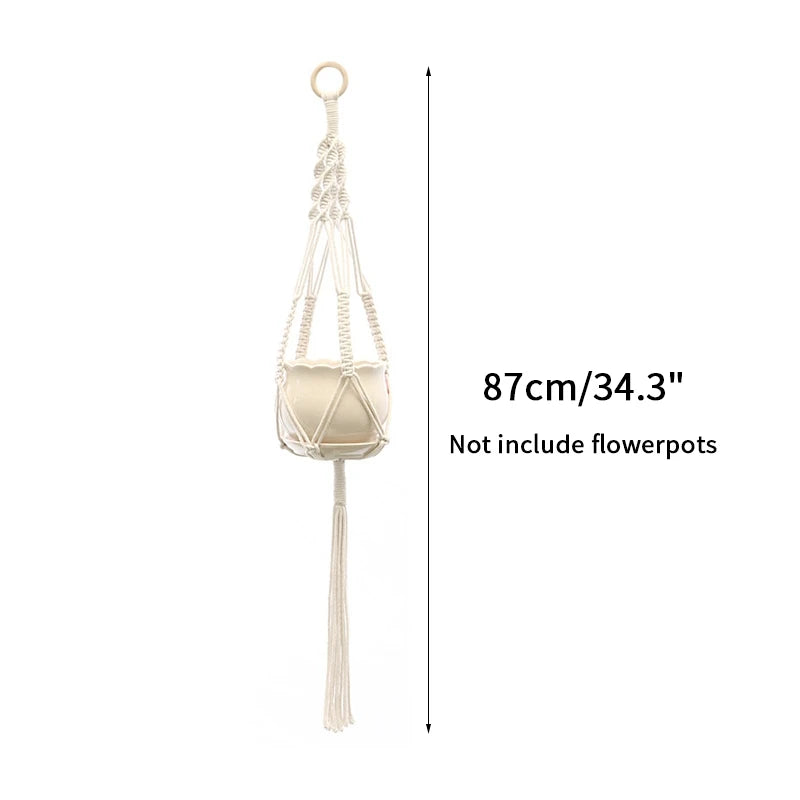 porte plante suspendu macramé blanc coton décoration bohème jardin intérieur balcon maison extérieur
