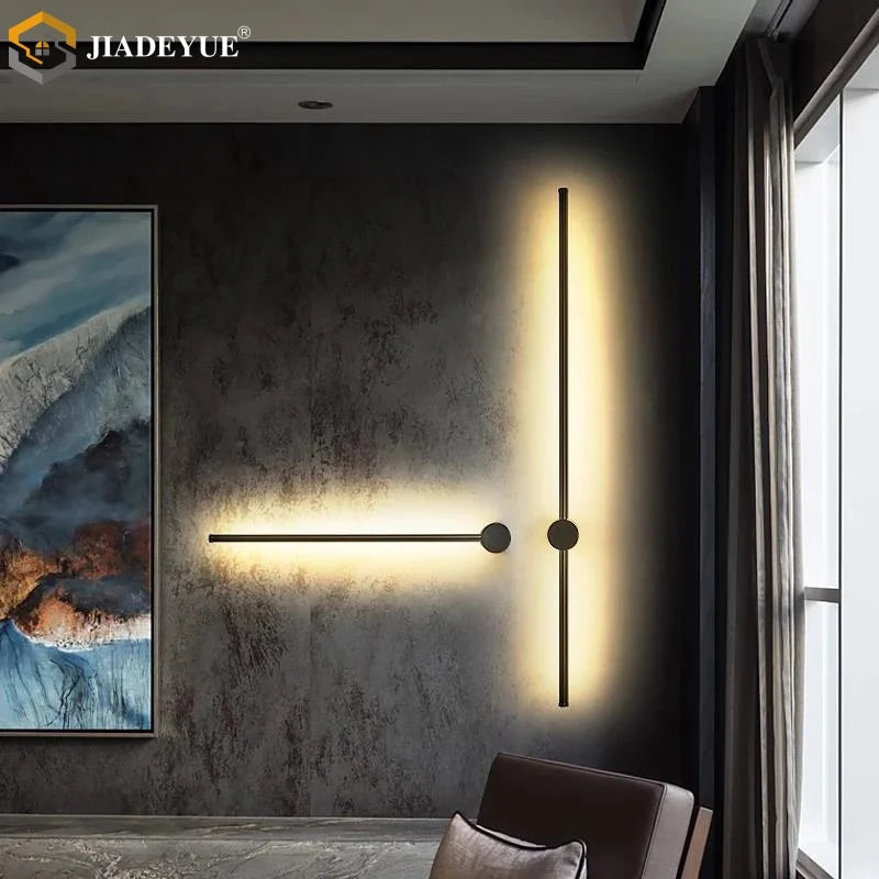 Applique murale LED moderne tournante noire dans un salon contemporain