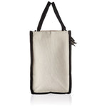 sac main toile lettre imprimée blanc noir rubans classique poignées intérieur noir zippé capacitaire