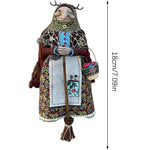 figurine artisanale sorcière cuisine résine broderie dentelle imprimé floral sac fourchettes cuillère bouquet fleurs