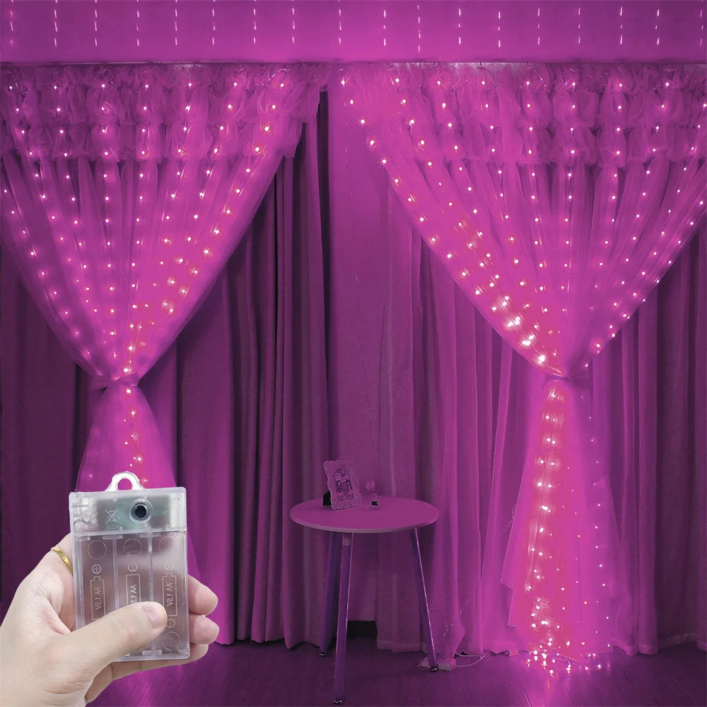 rideau lumineux led multicolore transparent moderne 3m 3m 300 leds autonomes