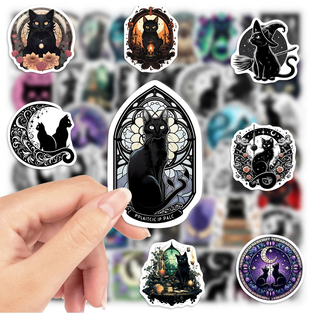 sticker adhésif chat noir mystique moderne art gothique vinyle pvc transparent adultes adolescents