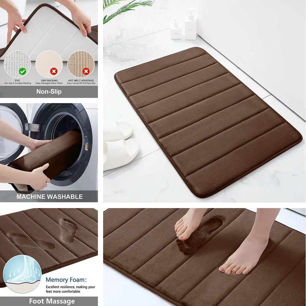 ensemble tapis bain chenille doux absorbant secage rapide motif rayures salle bain