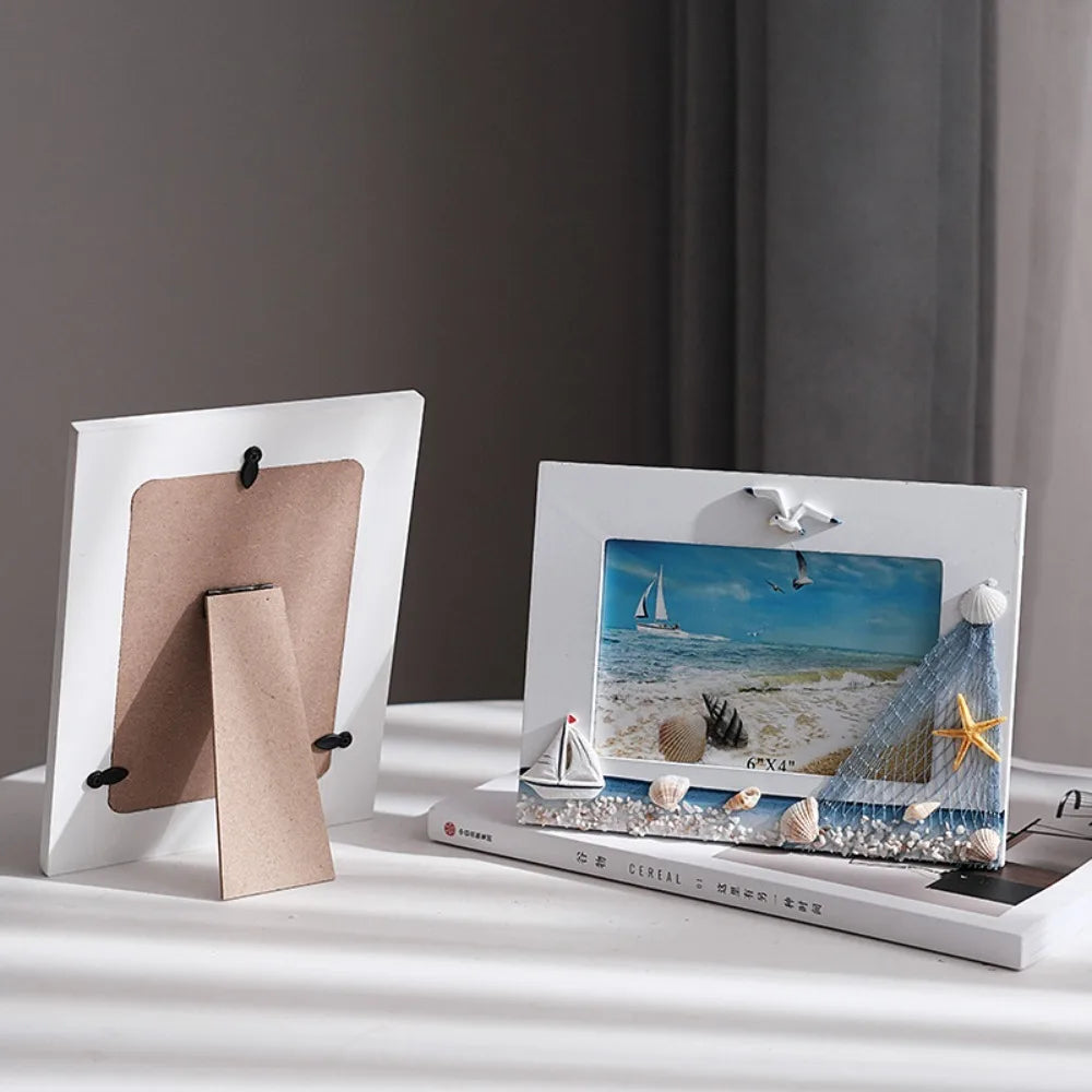 cadre photo marin coquillages voilier plage décoration intérieure bois filets pêche étoiles mer thuyền