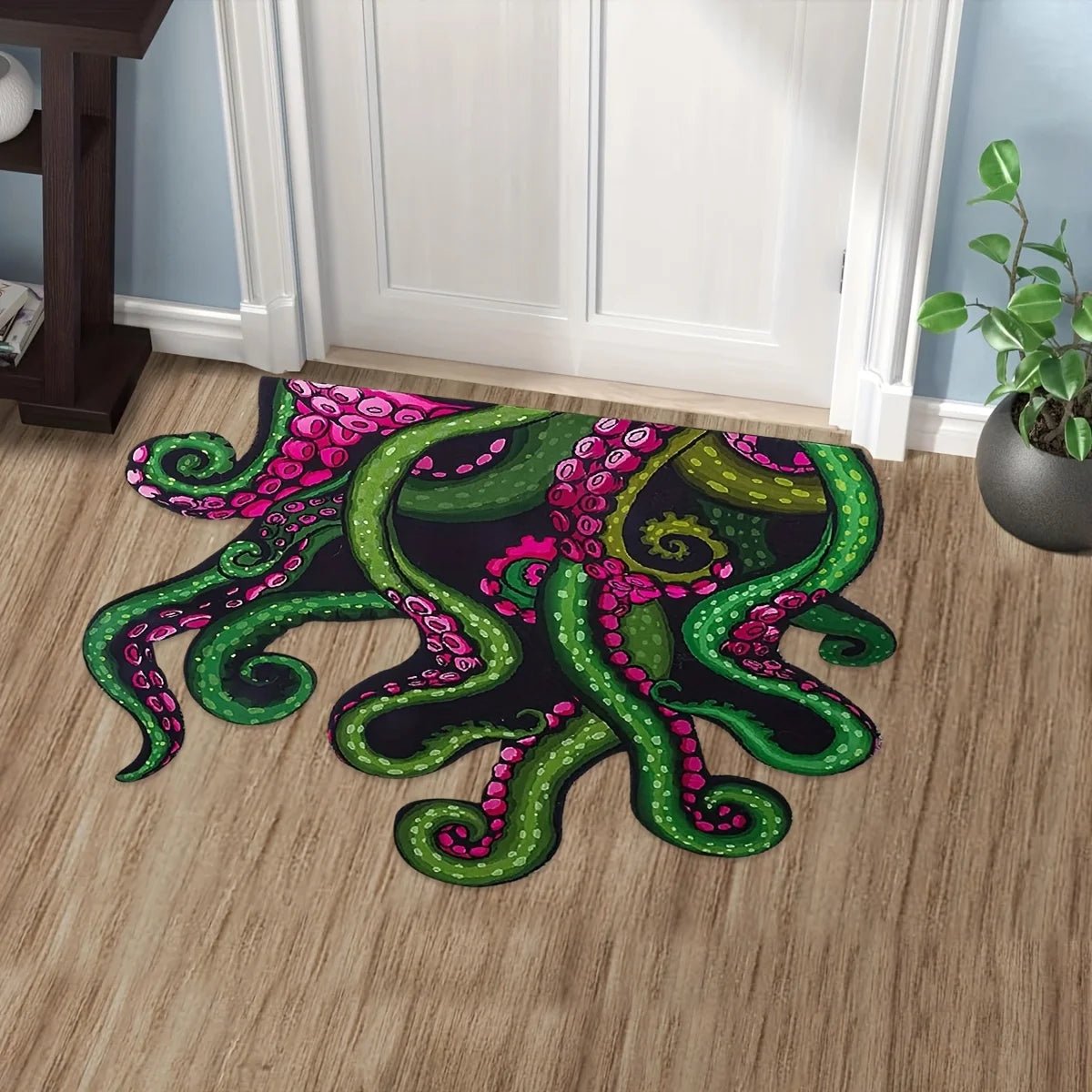 tapis vert rose noir tentacules octopus moderne durable résistant salle bain cuisine