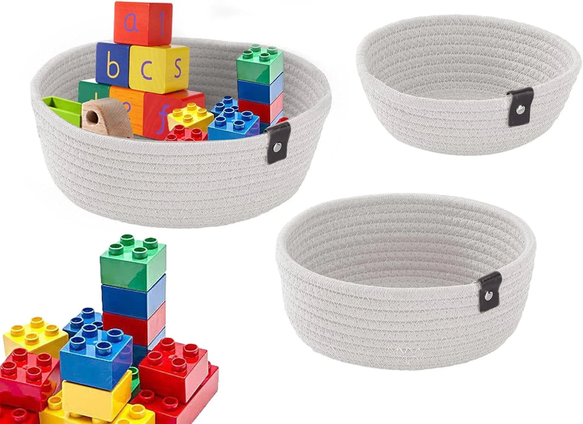 paniers rangement tressés gris clair motif cordelet rustique ensemble trois tailles différentes