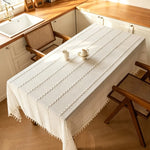 nappe beige clair rayées franges rustique boho chic table salle manger polyester machine