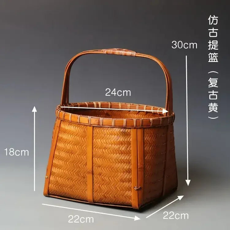 panier rangement tissé bambou marron traditionnel poignée bois rangement pique niqueextérieur thé