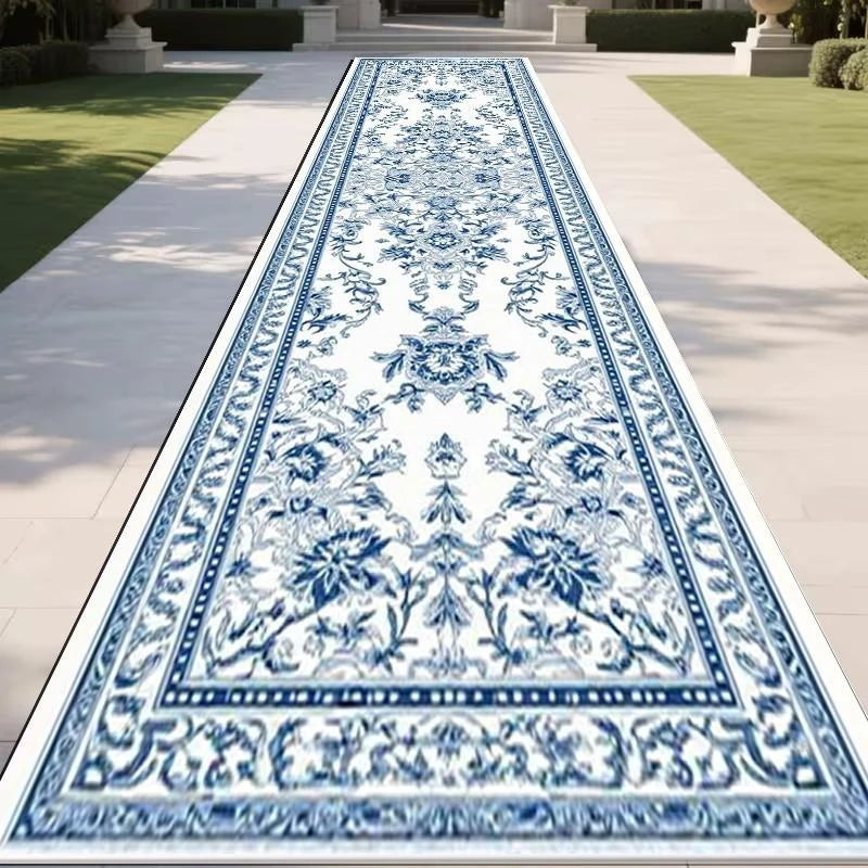 tapis floral blanc bleu classique vintage salon chambre couloir décoratifextérieur bohème