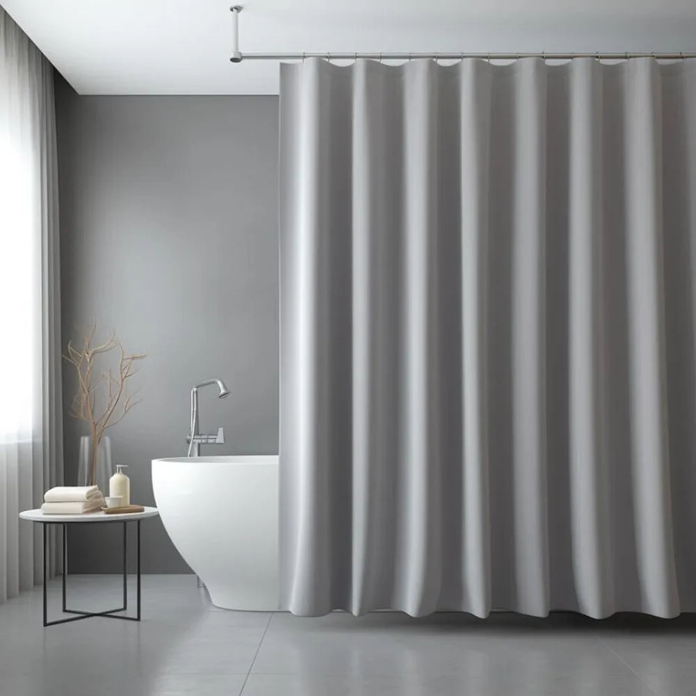 rideau douche moderne polyester opaque plis verticaux gris marron bleu blanc tringle rideau