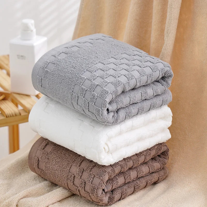 serviette bain coton carreaux gris moderne séchage rapide 70x140cm pliable toilette absorption efficace lavable