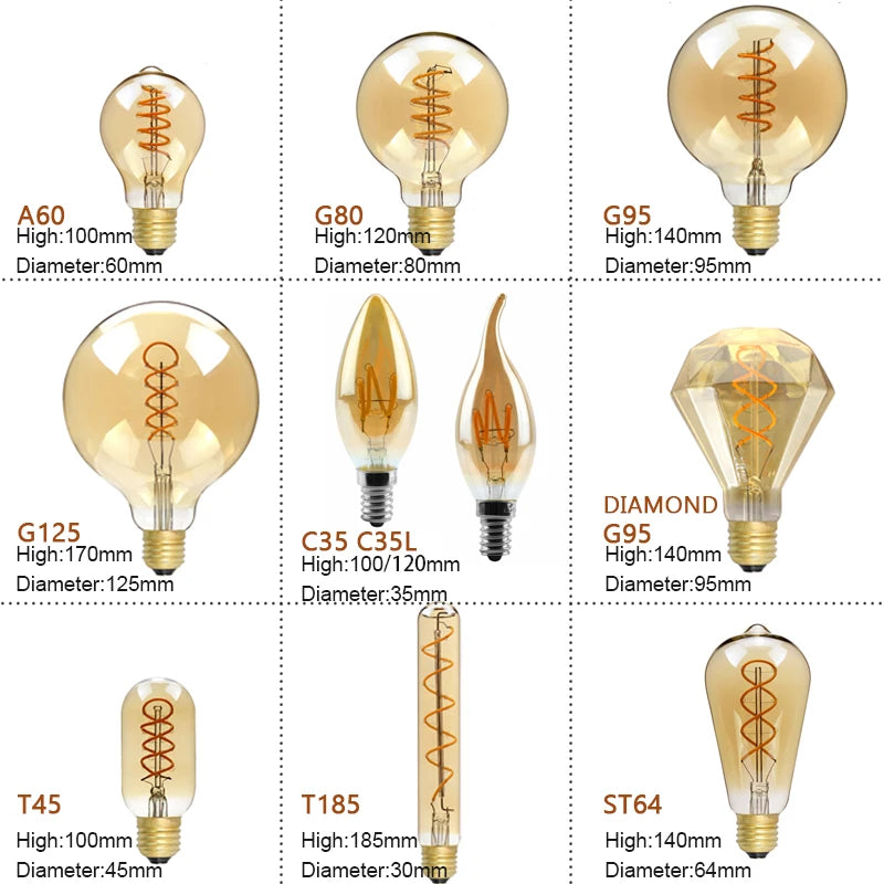 ampoules led spirale dorée vintage écolaire e27 220v 50000h 250 lumens doré translucent