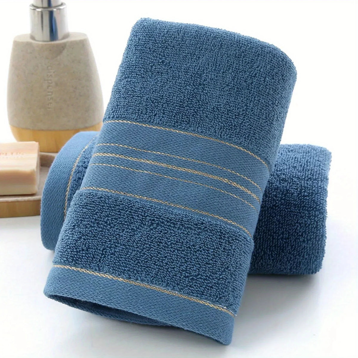 serviettes coton bleu marine rayures dorées moderne absorbantes rapide