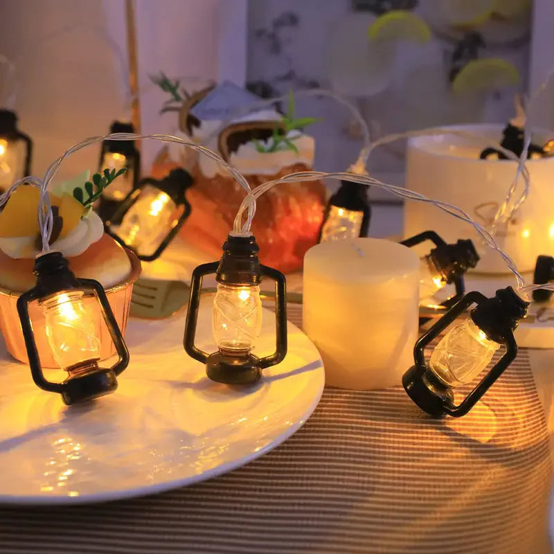 guirlande lumineuse vintage lanternes noires transparentes led jardin terrasse décoration noël halloween extérieur