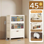 meuble rangement modulable pliable blanc rayures verticales moderne roulettes almacenamiento eficiente