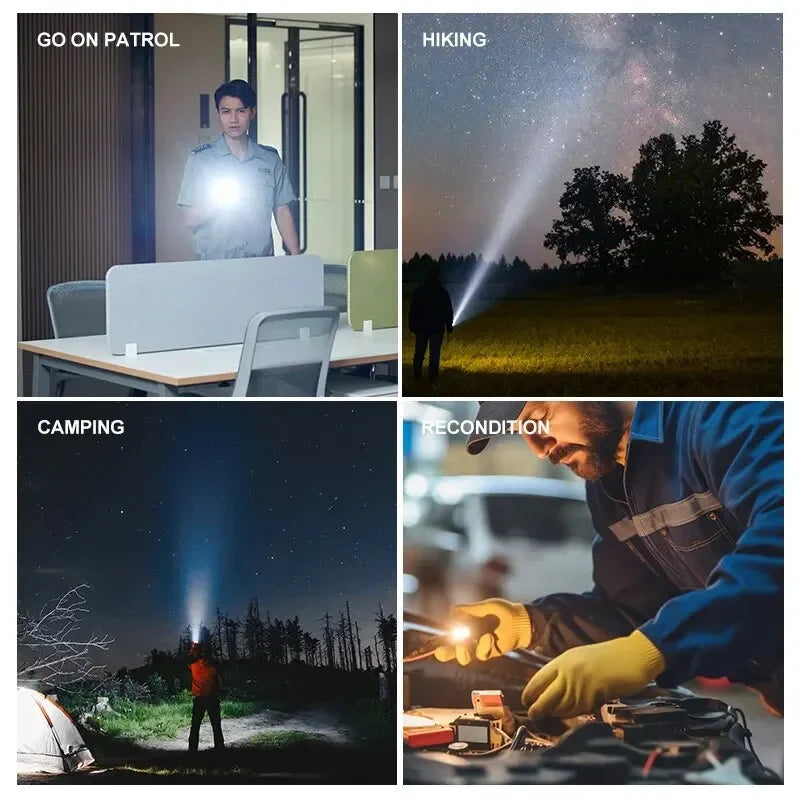 lampe torche rechargeable usb noir moderne certifiée rohs abs mat étanche zoom camping pêche