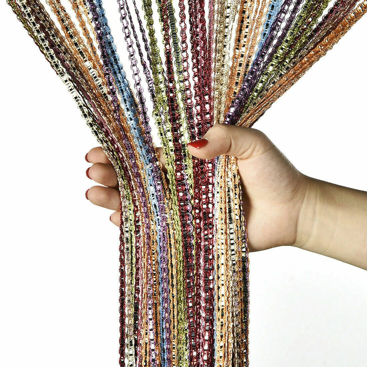 rideau decoratif boheme multicolore franges metalliques translucides barre superieure 200cm hauteur 100cm largeur